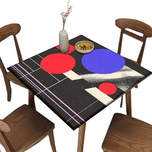 Elastic Outdoor Tablecloth, Modern Minimalism Pattern Printed on Stain Resistant Square Fitted Table Cover Elastic Tablecloth, Use for Weddings Baby Showers Events, Fit for 52" x 52" Square Tables by JRBSZMI2