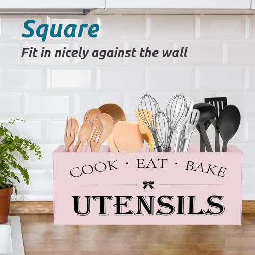 Suli Extra Large Utensil Holder Countertop for Kitchen Counter,Wood,Pink - Image 6