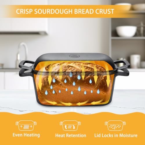 3.6 QT Cast Iron Loaf Bread Pan with Lid, Oval Dutch Oven for Bread Baking - Image 3
