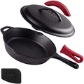 Cuisinel Cast Iron Skillet with Lid - 10"-inch Pre-Seasoned Covered Frying Pan Set + Silicone Handle and Lid Holders + Scraper/Cleaner - Use Indoor/Outdoor, Oven, Stove, BBQ, Fire, Grill Cookware by Cuisinel