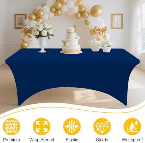 Smiry 2 Pack Spandex Table Cloth 36x36in, Elastic Fitted Navy Tablecloth - Image 4