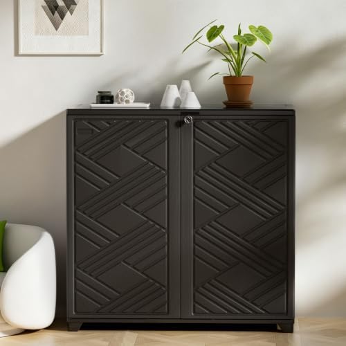 Mrosaa Outdoor Indoor Storage Cabinet,Resin Cabinet Waterproof Black - Image 3