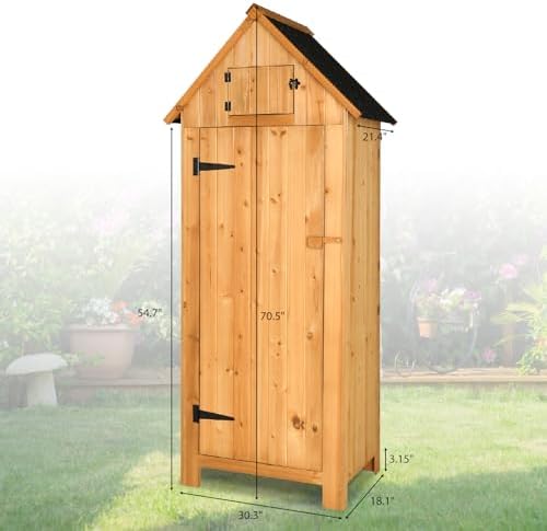 VINGLI Outdoor Wooden Storage Shed, Garden Shed Outside Tool Cabinet with Safety Latch, Patio Storage Organizer - Image 3