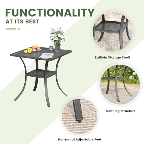 Outdoor Dining Table with Storage Shelf, 27.5" All-Weather Square Patio Dining Table for 2, Metal Patio Table for Garden Lawn Porch Deck Yard, Dark Grey - Image 6