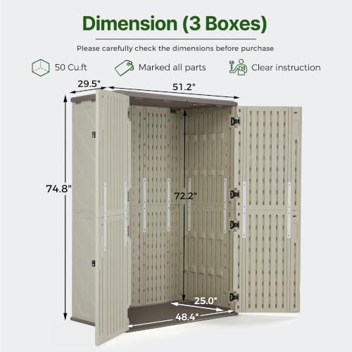 Macrout 50 Cu Ft Outdoor Storage Cabinet, Waterproof Resin Shed SU5462 - Image 2