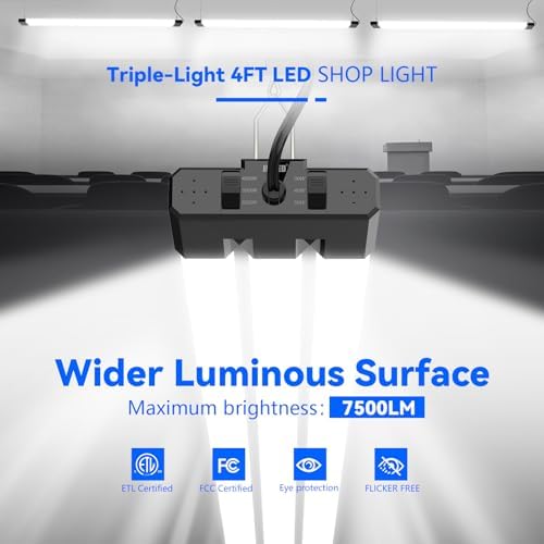 JESLED LED Shop Lights 4FT 7500LM, 3CCT & 3 Wattage Adjustable, ETL - Image 2