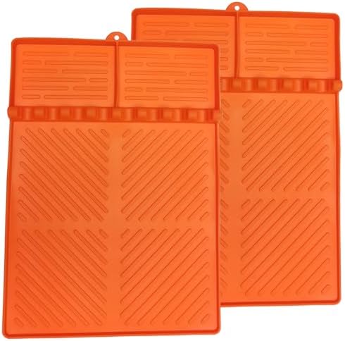 Silicone Griddle Tools Mat for Blackstone, Spatula Rest with Drip Pad, Grill Side Shelf Mat for Blackstone, Silicone Utensil Rest/Holder for BBQ Tools (Orange 2 Pack) by Ytuomzi