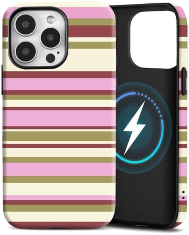 for iPhone 15 Pro Max Case, Magnetic Matte Frosted Dual-Layer Striped Phone Case for Women, Retro Aesthetic Cover Compatible with Mag Safe Accessories - Berry Sage by YKCZL