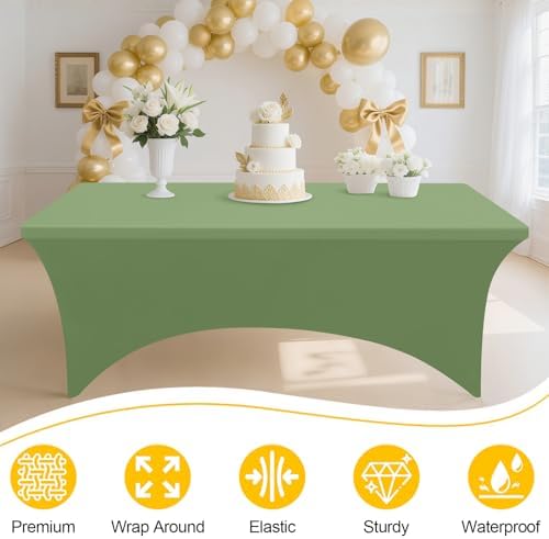 Smiry 2 Pack Spandex Table Cloth 8FT, Elastic Fitted Sage Green Tablecloth - Image 2