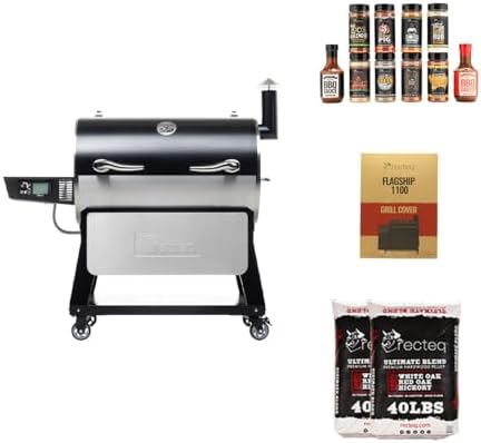 recteq Pellet Grill Smoker - Flagship 1600, Wood Pellet Smoker, BBQ, Wi-Fi Smart Grill, 1600 Sq. In. Cook Space, 40 lbs Hopper, Grilling Basics Bundle by recteq