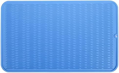 MicoYang Silicone Dish Drying Mat for Multiple Usage,Easy clean,Eco-friendly,Heat-resistant Silicone Mat for Kitchen Counter or Sink,Refrigerator or Drawer Liner Lichen BlueL 3XL 28 inches x 18 inches by MicoYang