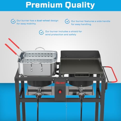 100,000BTU, Outdoor Propane Deep Fryer & Grill Griddle Combo, Double Burner - Image 6