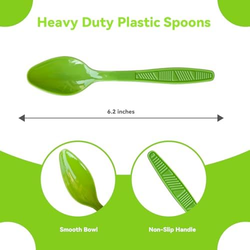 Kiwi Green Plastic Spoons Heavy Duty, Disposable Party Supplies 104 PCS - Image 2