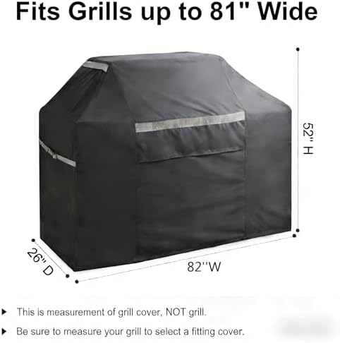 600D Heavy Duty 82 Inch Grill Cover - Waterproof Weatherproof UV & Fade Resistant, Oversize Outdoor Barbecue Smoker Black Cover for Patio - Image 2