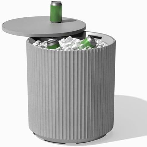 Veradek 21in Outdoor Cooler Side Table, Modern, Stone-Plastic Composite, Gray, Weather Resistant, Made in Canada by VeradekOutdoor