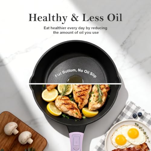12 Inch Deep Frying Pan Skillet Nonstick with Lid, 5 Qt Saute Pan - Image 2