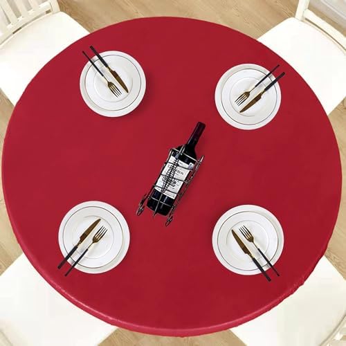 LUSHVIDA Round Tablecloth, Fitted Table Cloth for 45"-56" Tables, Red by LUSHVIDA