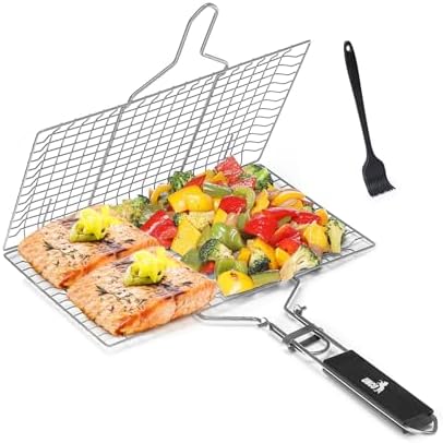 UNCO- BBQ Grill Basket, Folding Stainless Steel Portable BBQ Grill Basket by Unco