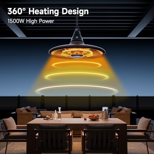 Hanging Heater, 1500W Outdoor Electric Patio Ceiling Heater with Remote Control, Infrared for Courtyard, Garage, Patio, Overheat & Tip-Over Protection, Waterproof, Brown - Image 4
