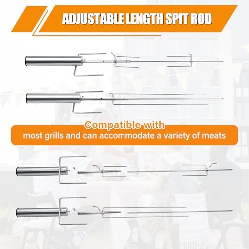 Cordless Portable Electric BBQ Rotisserie Grill Kit, Universal Automatic Motor Roaster Stand with Adjustable Length Stainless Steel Spit Rod, Automatic Rotating Barbecue Grill for Outdoor Camping - Image 3