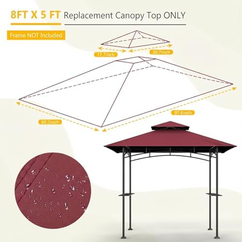 Grill Gazebo Canopy Replacement, 5 x 8 Ft, Red - Image 2