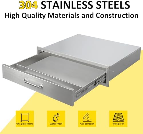 Outdoor Kitchen Drawers 30" W x 6.5" H x 23" D Flush Mount BBQ Single Drawers with Divider,Built-in Stainless Steel Drawer with Chrome Handle for Outdoor Kitchen Island Patio Grill Station - Image 3