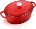 E-far 7QT Oval Dutch Oven Pot with Lid, Red Enameled Cast Iron Dutch Oven by E-far