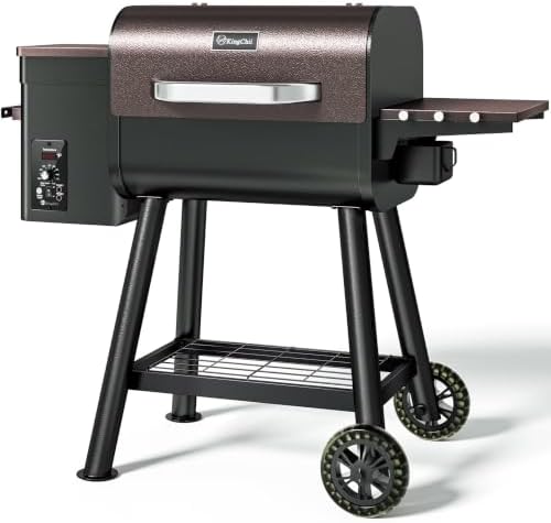 KingChii Electric Wood Pellet Grill & Smoker with Side Shelf, 456 SQ.IN Grill Capacity, 11LB Hopper, with PID Temperature Control (180-425°F) for Backyard Camping Bake and Roast, Brown by KingChii
