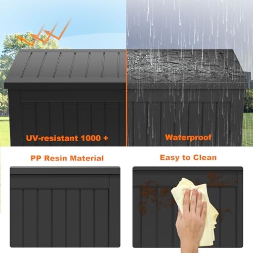 PatioZen 280 Gallon Outdoor Deck Box,Waterproof Resin Outdoor Storage Boxes, Outside Storage Lockable Container for Garden Tools,Indooor Cushions,Accessories (Black) - Image 5