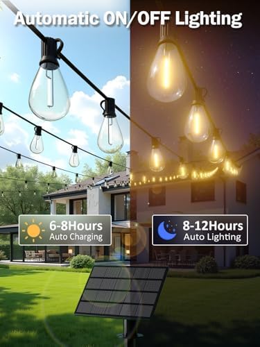50FT Solar String Lights Outdoor, Dimmable Patio Lights Solar Powered with Remote & USB Port 18+1 LED Shatterproof Bulbs 3 Light Modes, Waterproof Solar Light for Camping Backyard Garden - Image 4