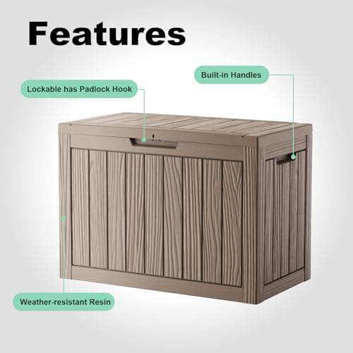 60 Gallon Outdoor Waterproof Storage Box, UV Resistant Resin Deck Box with Built-in Handle, Outdoor Storage Container for Patio Furniture, Garden Tools, Patio Cushions, Grey - Image 5
