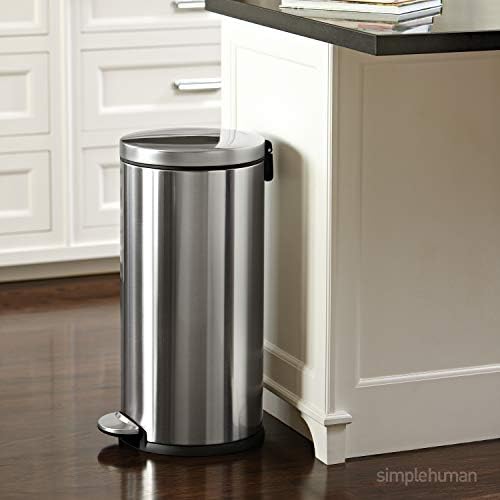 simplehuman Round Step Can, 30L / 8 Gallon Kitchen Trash Can, Iconic Round Shape, 150,000-Step Pedal, Lid Shox® Silent Close, Removable Inner Bucket, Brushed Stainless Steel - Image 2