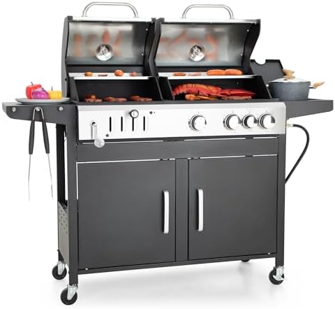 Captiva Designs Propane Gas and Charcoal Grill Combo with Side Burner,Black by CaptivaDesigns