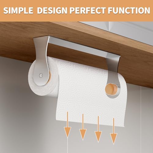 Paper Towel Holder Under Cabinet, Wall Mount, Adhesive or Drilling, Silver - Image 2