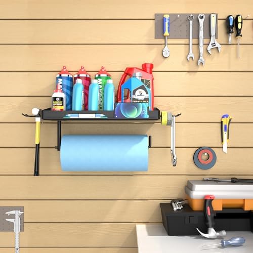 SUNTECH Garage Paper Towel Holder with Shelf, Wall-Mount (Black) - Image 6
