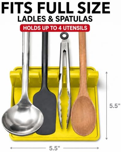 2 Pack Yellow Silicone Spoon Rest for Stove Top Kitchen Spoon Holder Set - Image 2