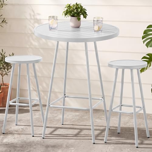 Best Choice Products 3-Piece Patio Dining Set, Bar Height, Outdoor Bistro Set, Outdoor Round Bar Table w/ 2 Bar Stools, Steel - White by BestChoiceProducts