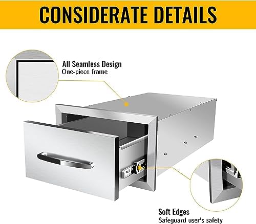 Outdoor Kitchen Drawer Single BBQ Drawer Stainless Steel BBQ Access Drawer with Handles, Flush Mount Storage Enclosed Cabinets Horizontal BBQ Island Drawers (14" Wx23 Dx8.5 H) - Image 3
