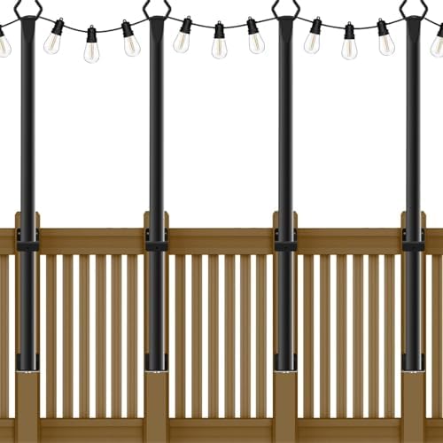 AHRLHR 5 Ft String Light Poles, 4 Pack String Light Poles for Outside with Fixing Clips,Metal Poles for Outdoor String Lights, Hanging Light Poles for Deck Fence Garden Backyard Wall Bistro by Unknown