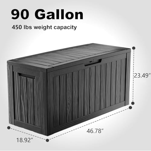 90 Gallon Waterproof Resin Deck Box, UV Resistant Outdoor Storage for Garden, Patio, Porch, Delivery, Striped Black - Image 2
