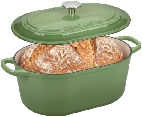 EDGING CASTING Enameled Cast Iron Oval Dutch Oven, 6QT, Pistachio Green by EDGINGCOOKWARE