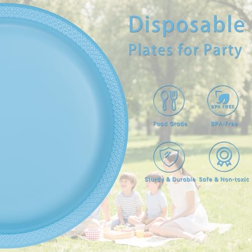 WELLIFE 10 Inch Light Blue Plastic Plates 50 Count - Image 5