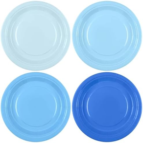 Breroa 72 Pcs Gradient Blue Paper Plates 7 Inch Bulk Blue Plates Disposable by Breroa