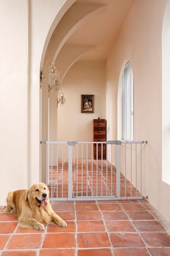55.98"-58.15" Baby and Pet Safety Gate, 30" Tall Metal Walk-Thru Gate for Doorways & Stairs, Easy One-Hand Open, Dual Lock, Extensions & Wall Mounts Included (White, 29"-57" W x 30.5“H) - Image 5