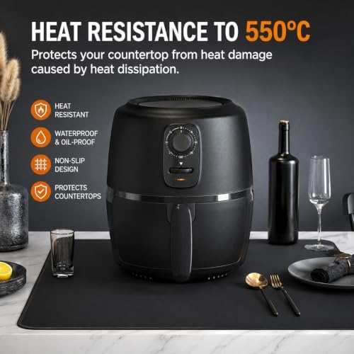 FLASLD Heat Resistant Mat for Air Fryer Site on, Fireproof Silicone Mats for Kitchen Counter, Countertop Protector, No-slip and Waterproof (12"X18", Black) - Image 4