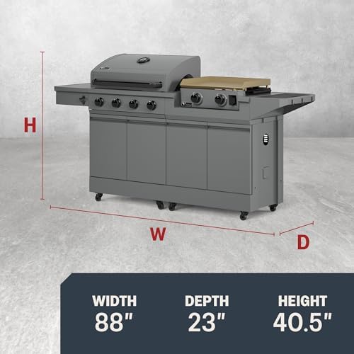Tytus 2-in-1 Gas Grill, Gas Griddle, Prep Cart, Cover, Light, Stone - Image 2