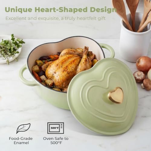 Heart Shaped Dutch Oven 2 Qt, Enameled Cast Iron Pot (Green) - Image 2