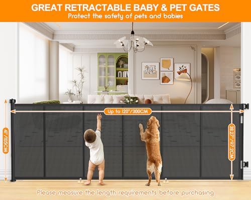 EZIGO 120 Inch Retractable Baby Gates, 41 Inch Extra Tall Retractable Gate - Image 2