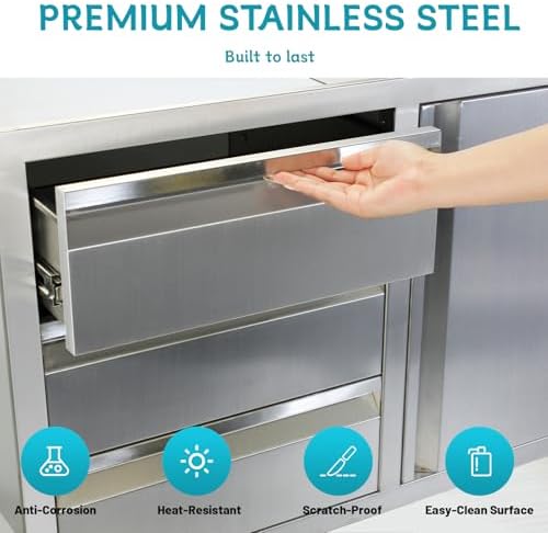Outdoor Kitchen Door Drawer Combo Cabinet,38.1W x 22.6H x 20.8D Stainless Steel with Handles,Triple Drawers & BBQ Access Combo for Outdoor Kitchen Island (Drawer and Right Door Combo) - Image 6