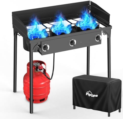 3 Burner Propane Camp Stove | 225,000 BTU | High Pressure Gas Burners by Pipopa